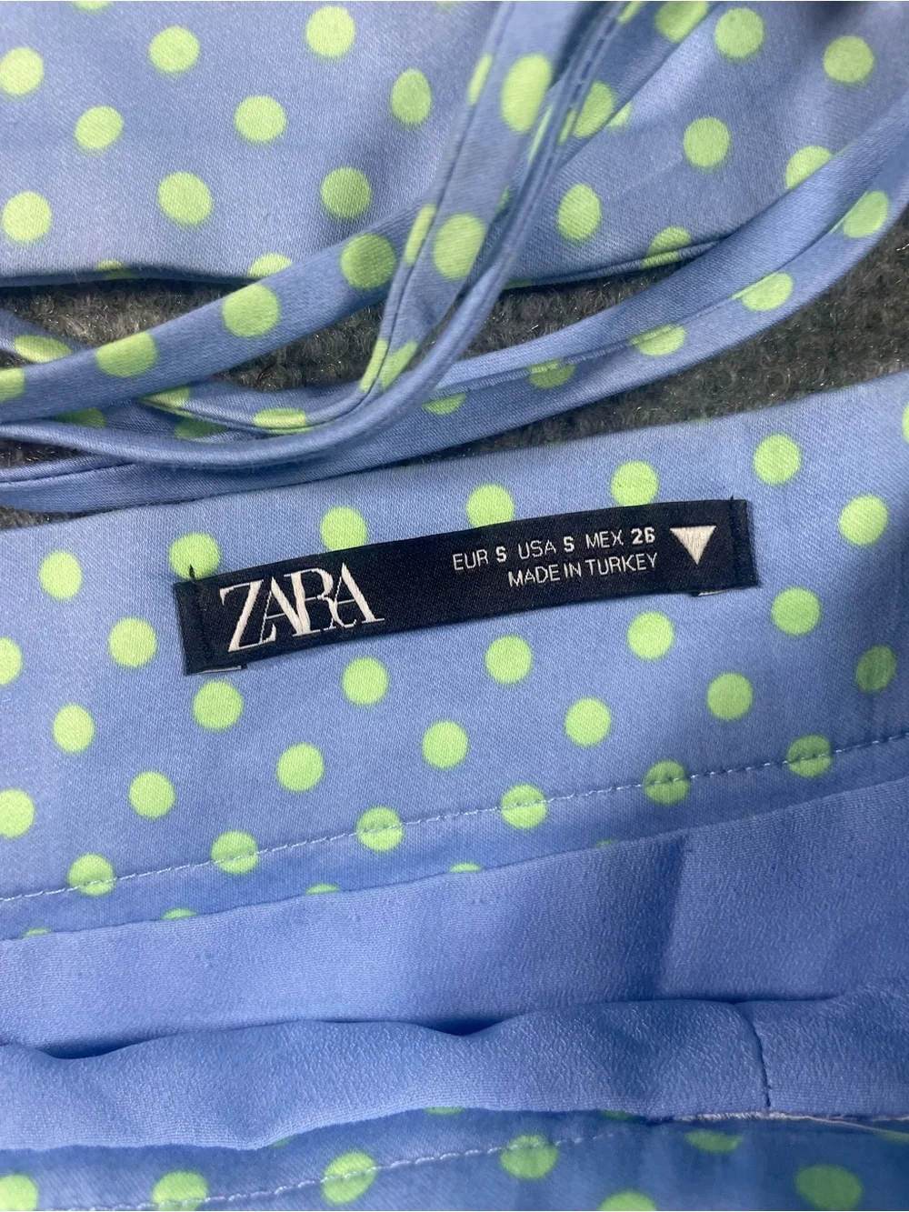 Zara Light Blue Halter Top & Skirt Set with Green Polka Dots